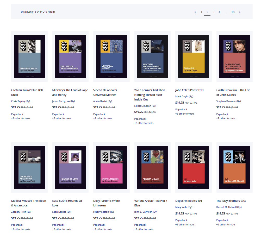 two rows of pleasingly aesthetically consistent books in the 33 1/3 series