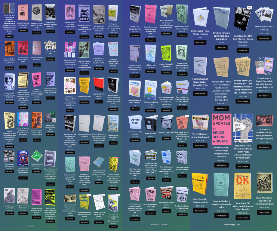 big montage of all the zines for sale on sheerspite.ca