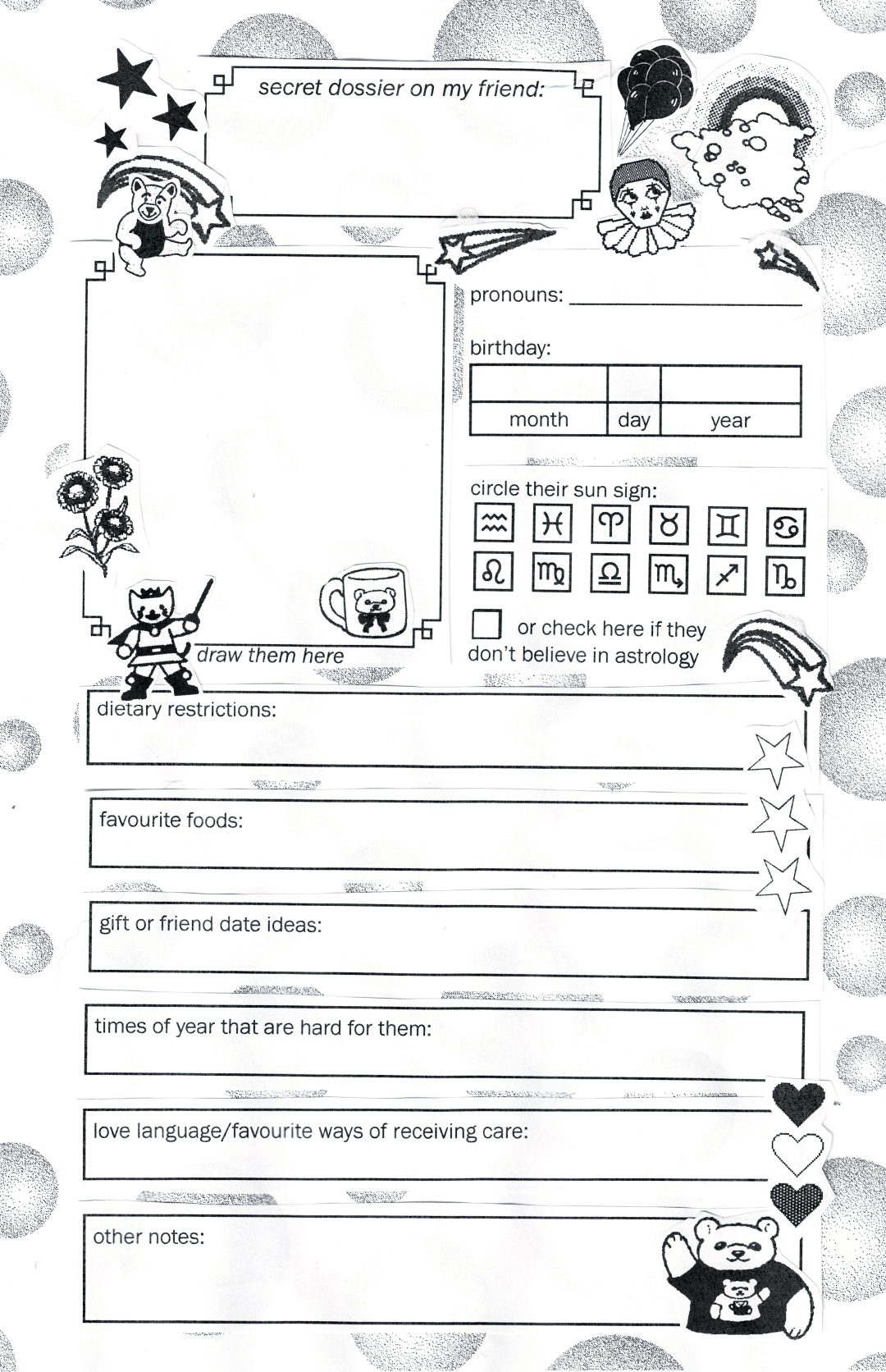 friendship workbook zine